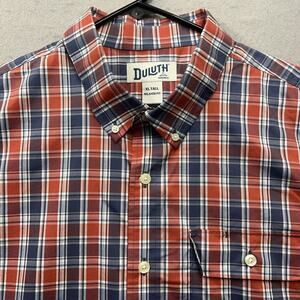 Duluth Trading Co XL Tall Relaxed Fit Plaid Button Down Shirt Red Blue Mens